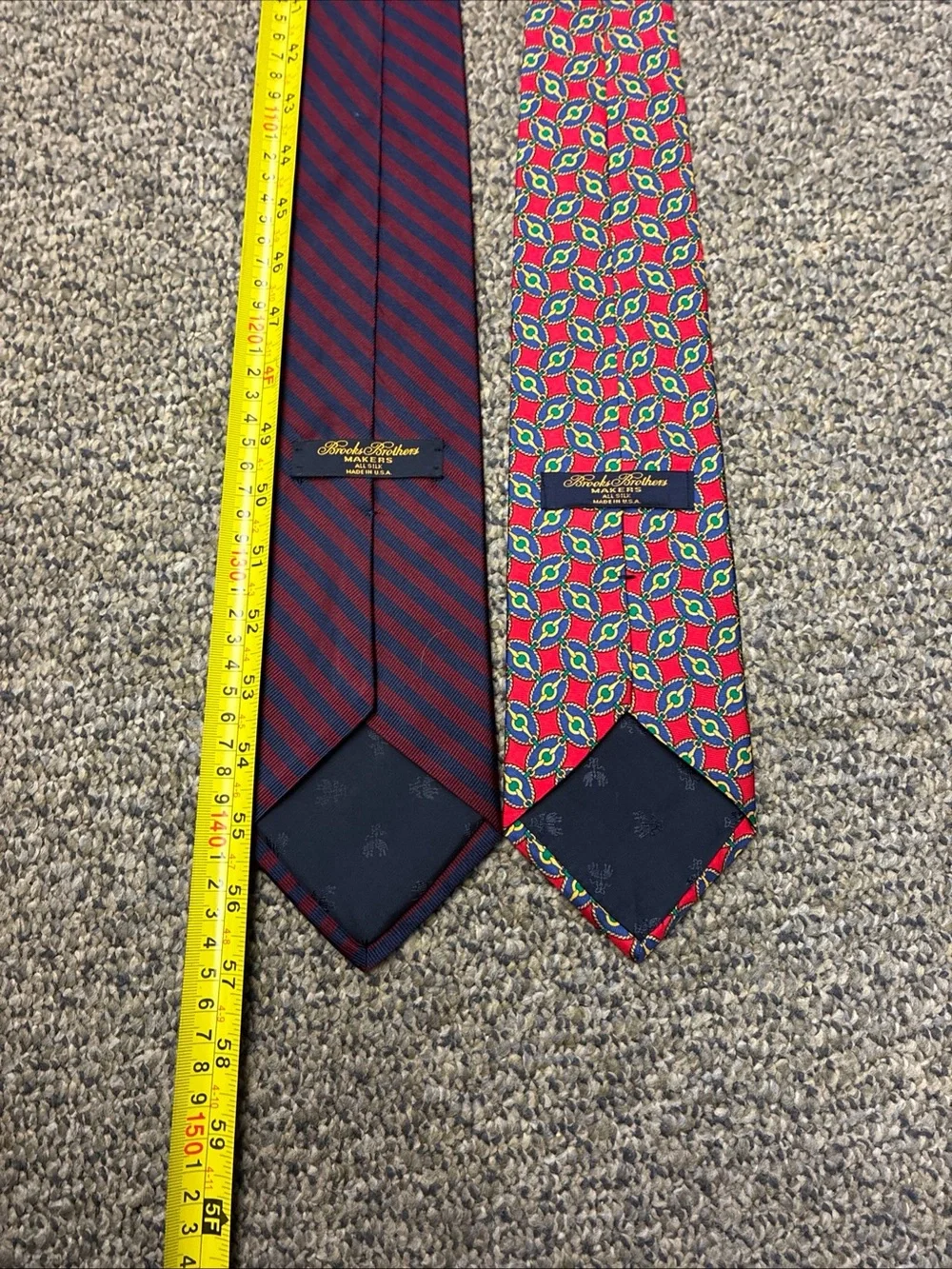 Brooks Brothers Red Geometric Tie and Navy & Red Striped Tie made in USA